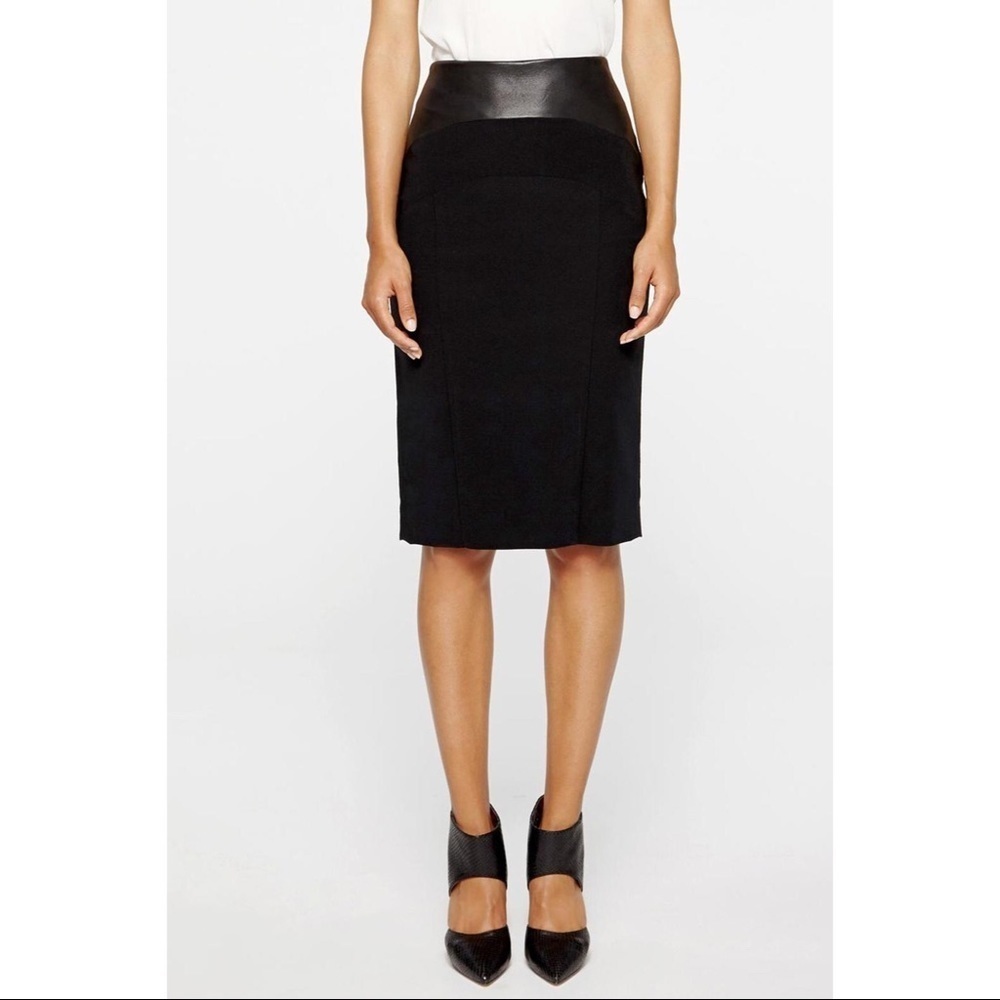 Nicole Miller High Waisted Leather Panel Skirt EUC
